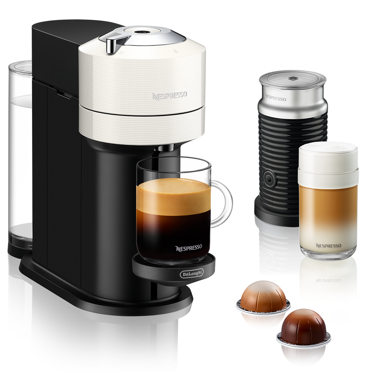 Nespresso Vertuo Next Espresso Machine by DeLonghi with Aeroccino - White
