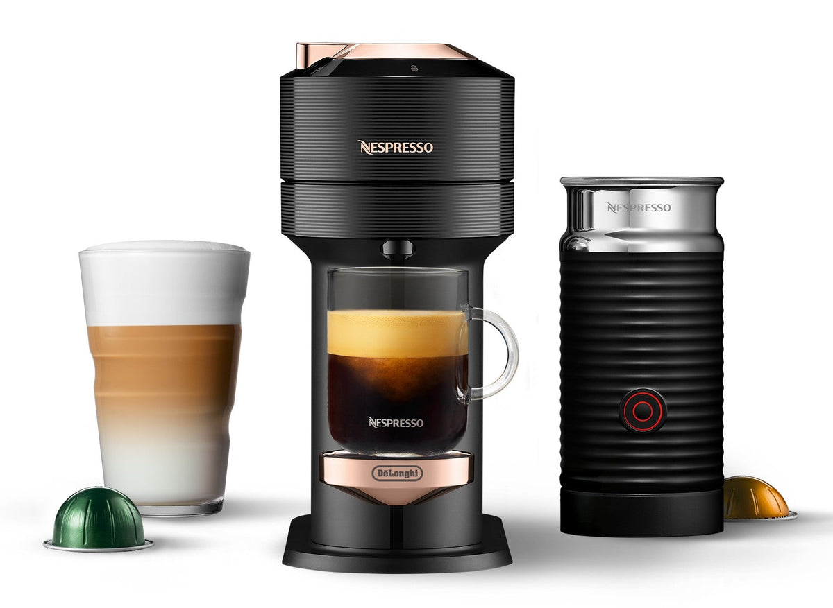 Nespresso Vertuo Next Premium Espresso Machine by DeLonghi with Aeroccino - Black Rose Gold 