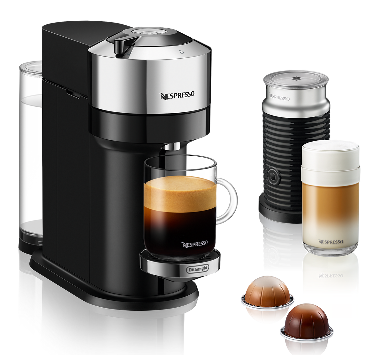 Nespresso Vertuo Next Deluxe Espresso Machine by DeLonghi with Aeroccino - Chrome 