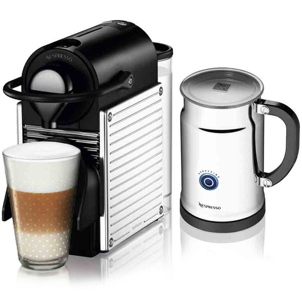 Nespresso C60 Chrome Pixie Espresso Machine and Aeroccino Plus Milk Frother 